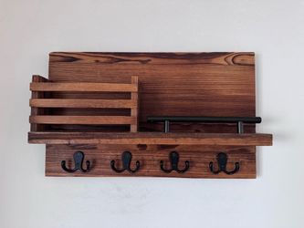 Wood key holder and mail organizer