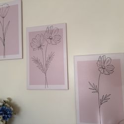 Set Of 3 Flower Wall Art