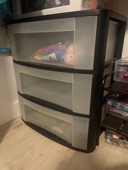 Sterilite 3 Drawer Wide Cart, Clear Plastic Storage Drawers,