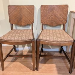 Pair Of Vintage Art Deco Wooden Chairs 
