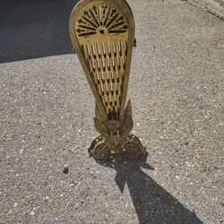 1920's Vintage Brass Fireplace Screen Gargoyle Griffin Peacock