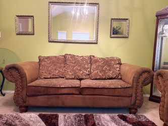 Large Classic Brown Patterned Home Accents Sofa with Matching Cushions