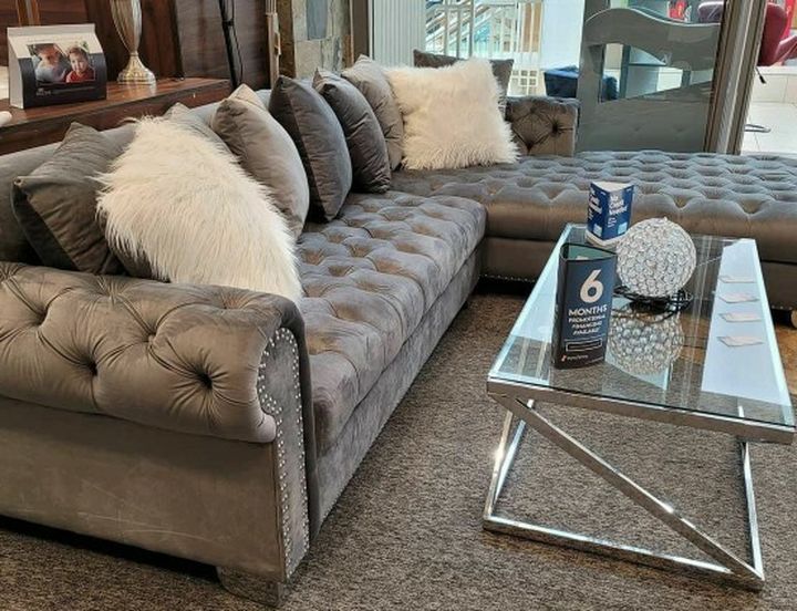 London Gray Velvet RAF Oversized Sectional / couch /Living room set