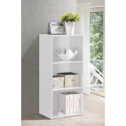 3-Shelf White Wooden Bookcase 