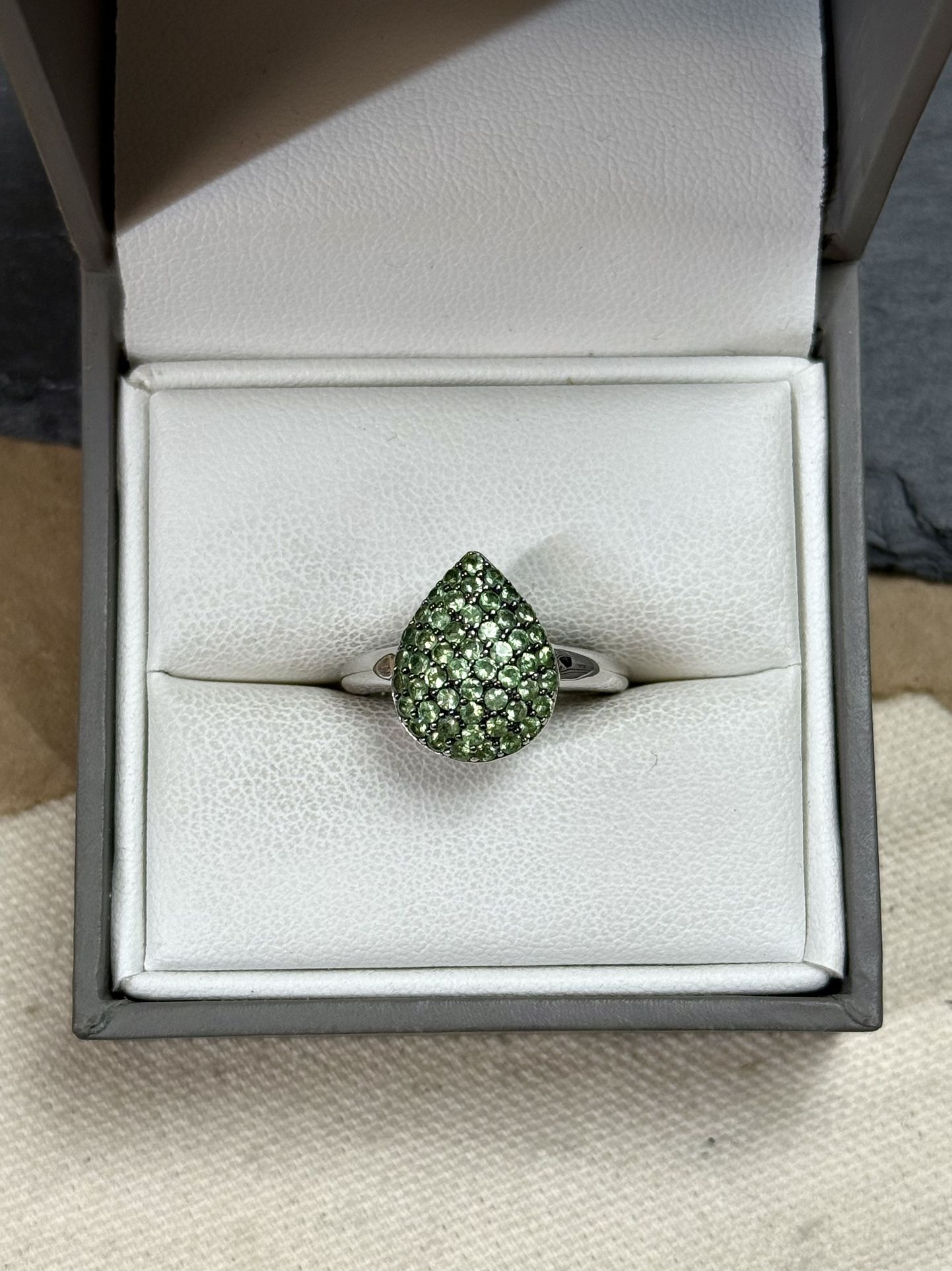Sterling Silver Pear Shaped Peridot Cluster Ring