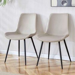 NEW FOUR (4) Gray Faux Leather Seat Dining Chairs Set of 4 for Kitchen, Living, Dining Room