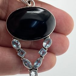 New Sterling Silver 925 Black Onyx Topaz Stone Pendant 