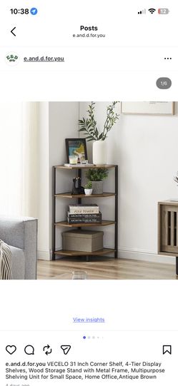 VECELO 31 Inch Corner Shelf, 4-Tier Display Shelves, Wood Storage Stand with Metal Frame, Multipurpose Shelving Unit for Small Space, Home Office,Anti