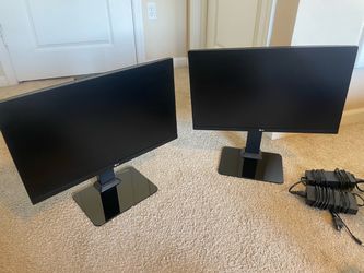 2 LG Computer Monitors with cables and ergo dual stand
