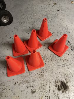 6 Large 12” Orange Rubber Cones Heavy Duty