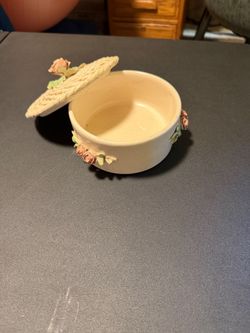 Vintage Italian Ceramic Floral Trinket Jewelry Box
