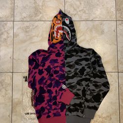 Bape  Half Blur Navy Toger Red Hoodie