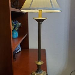 Brass metal lamp with white shade