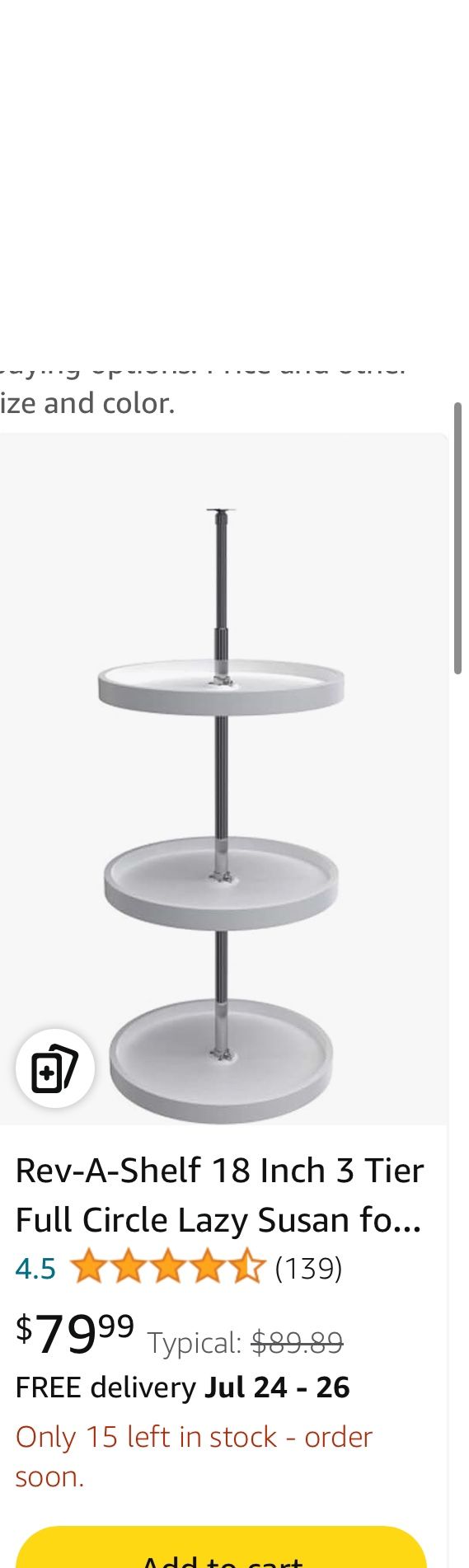 Rev-A-Shelf 18 Inch 3 Tier Full Circle Lazy Susan for H Corner Kitchen Cabinets, Large Plastic Home Storage Rotating Shelves, White