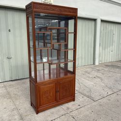 Mid Century Asian Rosewood Curio Cabinet 