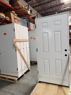 White 6-Panel Steel Entry Door with Frame (Prehung)