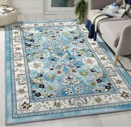 Blue Floral Persian-Style Area Rug 5x7