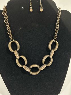 Antique Gold Chain Link Necklace and Earring Set