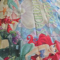 Little Mermaid Backdrop  60 By 39 Inches and 2  Disposable Tablecloth 