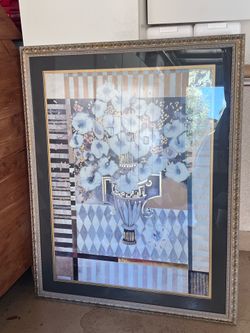 Free Very Large Flower Decorative Matted Print - Black, Gold & White
