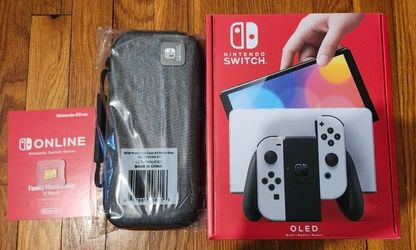Nintendo Switch OLED w/ Storage Case, 256GB SanDisk Micro SDXC and 1-Year Family Subscription to Nintendo Online Service - Brand New Unopened