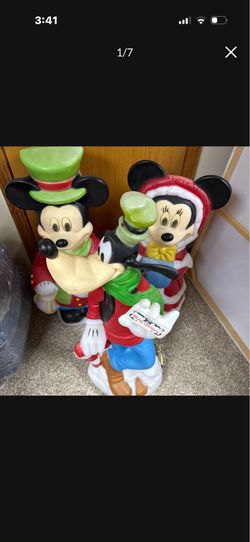 Vintage Mickey, Minnie, & Goofy Christmas Lighted Blow mold Set
