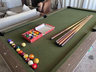 Delta Pool Table with Balls and Cue Sticks