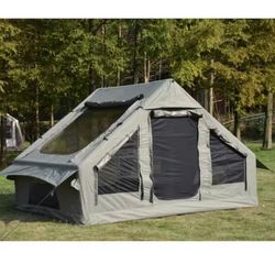 Tenleaf 9.84 ft. x 7 ft. Green 4-Season Camping Tent with High Performance Inflatable Structure 4-6 Persons Waterproof Windproof