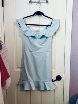 French Connection Off Shoulder Ruffle Dress Light Blue XXS 2