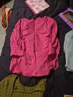 Pink Long Sleeve Blouse with Button Back