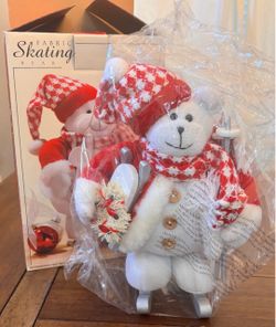 Vintage Costco "Fabric Skating Bear" Winter Polar Bear Standing Figure 12”