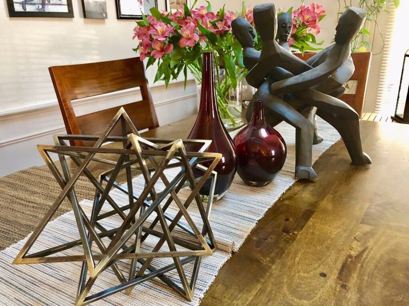 Wood sculpture, vases etc