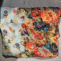 Floral scarf with a light blue background 3 x 6 brand new item made of cotton