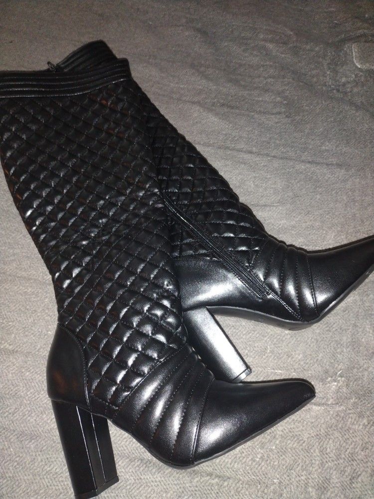 Black Faux Leather Boots (Size 8 Brand New)