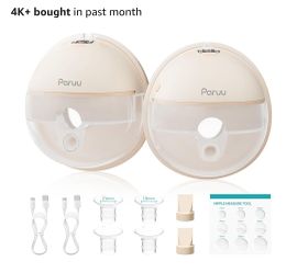 Paruu Hands Free Breast Pump P16, Wearable Breast Pump Electirc Portable with 4 Modes & 12 Levels, Max 309mmHg Strong Suction 19/21/24mm Flange Insert