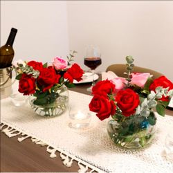 Set of 8 Clear Glass Vases, 6” W x 4.4” H, Round Candle Holders, Bubble Bowl, Flower Vases with Sponge Brush, Decorative Centerpieces for Wedding