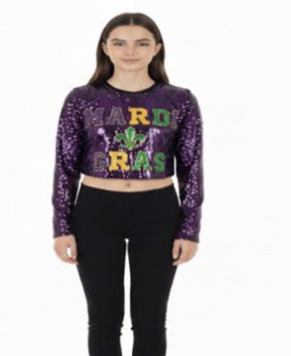 Teens Mardi Gras Sequins Crop Top Shirt (S,M,L,XL)