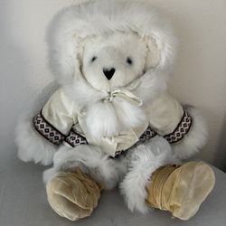 New Vermont Jointed White Eskimo Teddy Bear 16 “ Excellent 