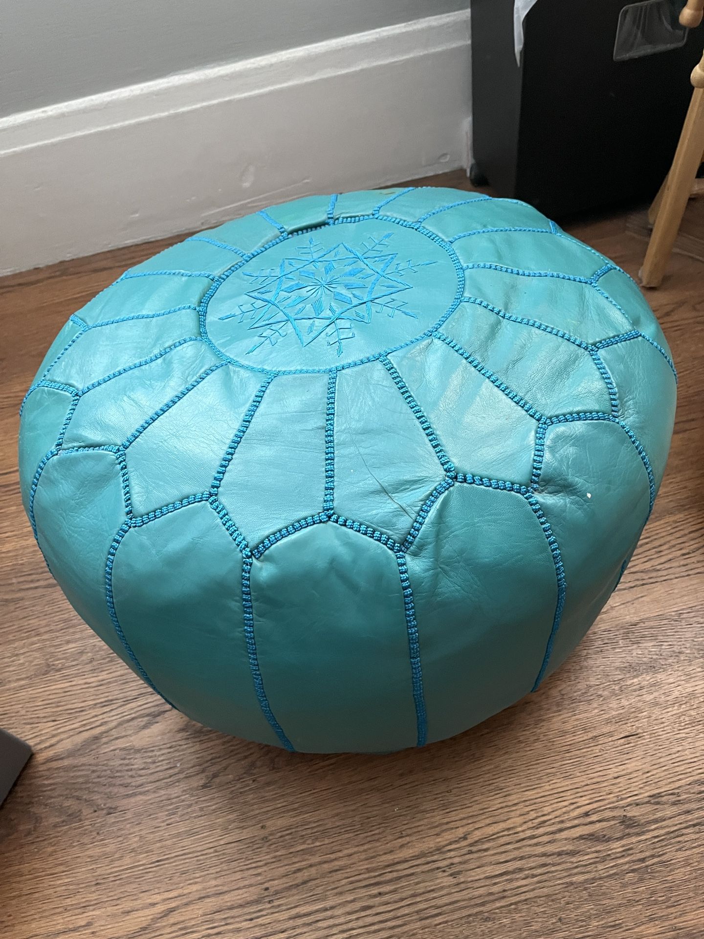 Turquoise Moroccan Leather Pouf