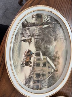 Vintage Currier and Ives Print Metal Platters