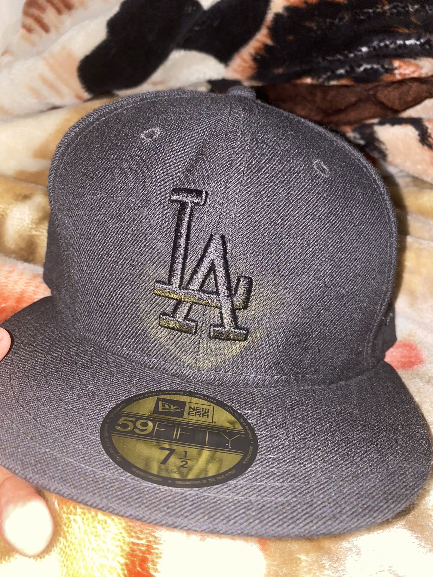 All Black New Era LA Dodgers Fitted Hat 59Fifty 7 1/2