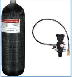 TUXING 6.8 litres, 4500 psi, 300 bar, carbon fibre air tank (empty bottle) paintball filling station with two pressure gauges up to 24 inch high press