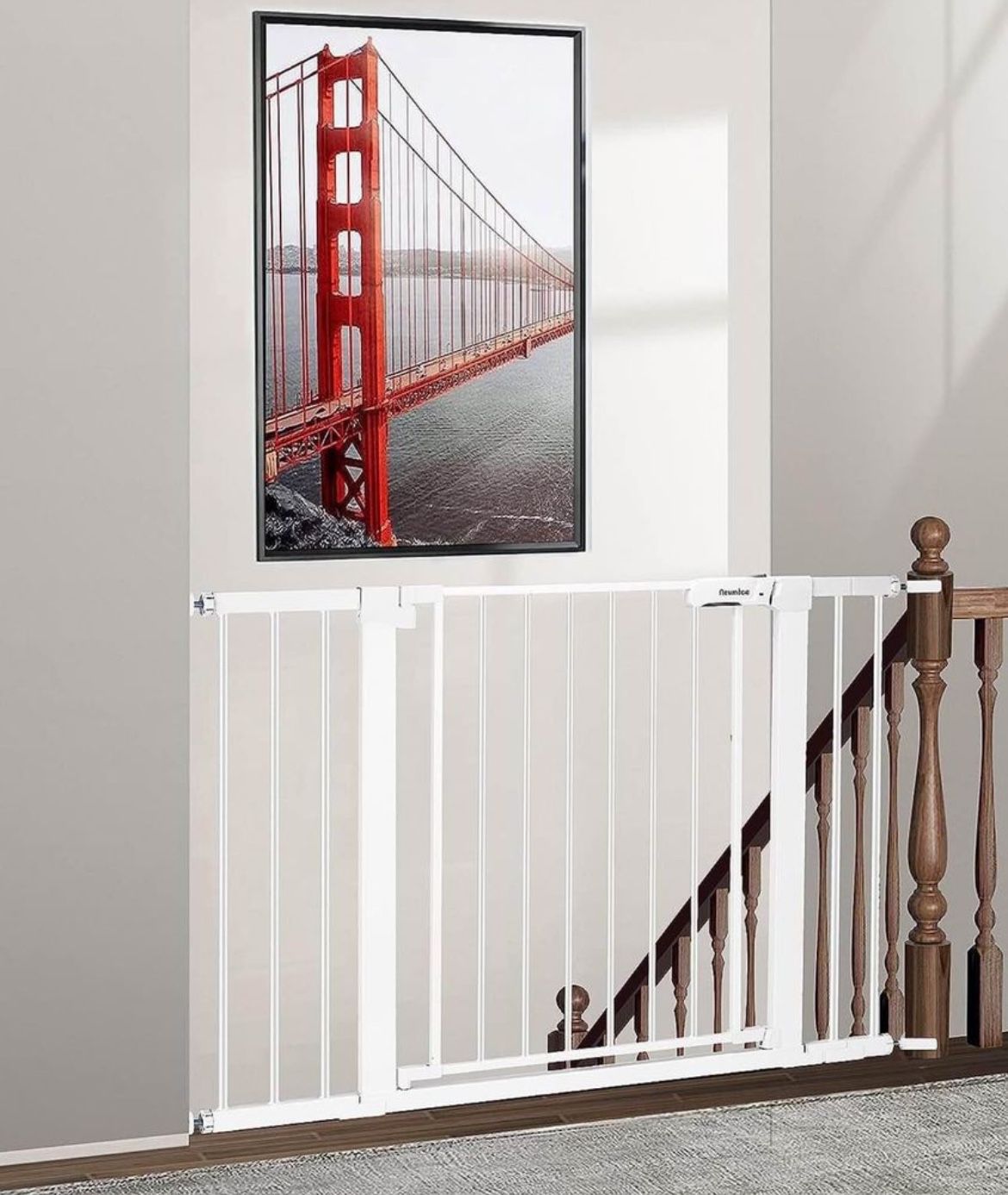 Newnice 29.7"-46" Safety Baby Gate for Stairs, Auto Close Pressure Mounted Pet Gate,Easy Walk Thru Dog Gate, Extra Wide Kids Gate for House,Kitchen,Do