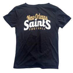 NEW ORLEANS SAINTS TWIST FRONT T SHIRT WOMENS SMALL BLACK NFL TEAM APPAREL TOP