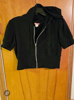 Like New Cropped Hooded Short Sleeve Zipper Top With Pockets Size XL 