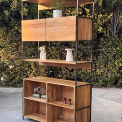 West Elm Industrial Mango Wood Bookcase 48” – Open & Closed Storage (FREE DELIVERY 🚚)