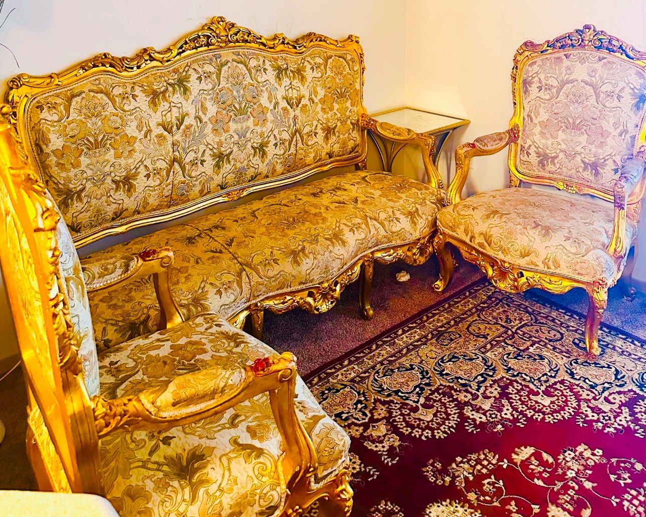 Gold Sofa Set – 3 Seater – For Sale Clean and stylish 3-seater sofa set. Selling because we are moving. Still in great condition and very comfortable.