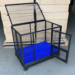 $120 (New in box) Folding dog cage 37x25x33” heavy duty single-door kennel w/ plastic tray 