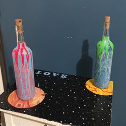 Hand Painted Empty Wine Bottle Decor