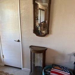 Mirror &display Case Sold Wood Antique 